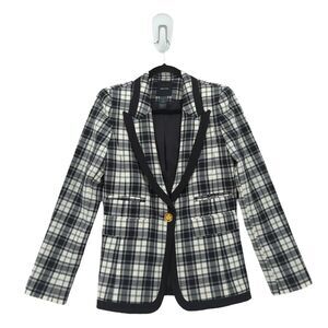 Smythe Black & White Plaid Blazer with Contrast Trim
